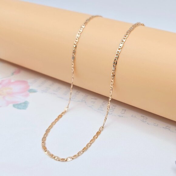 Rose Gold Chain Necklace with Polished Flat Links - 45+5cm Adjustable, XPNL0046 - Picture 1 of 12